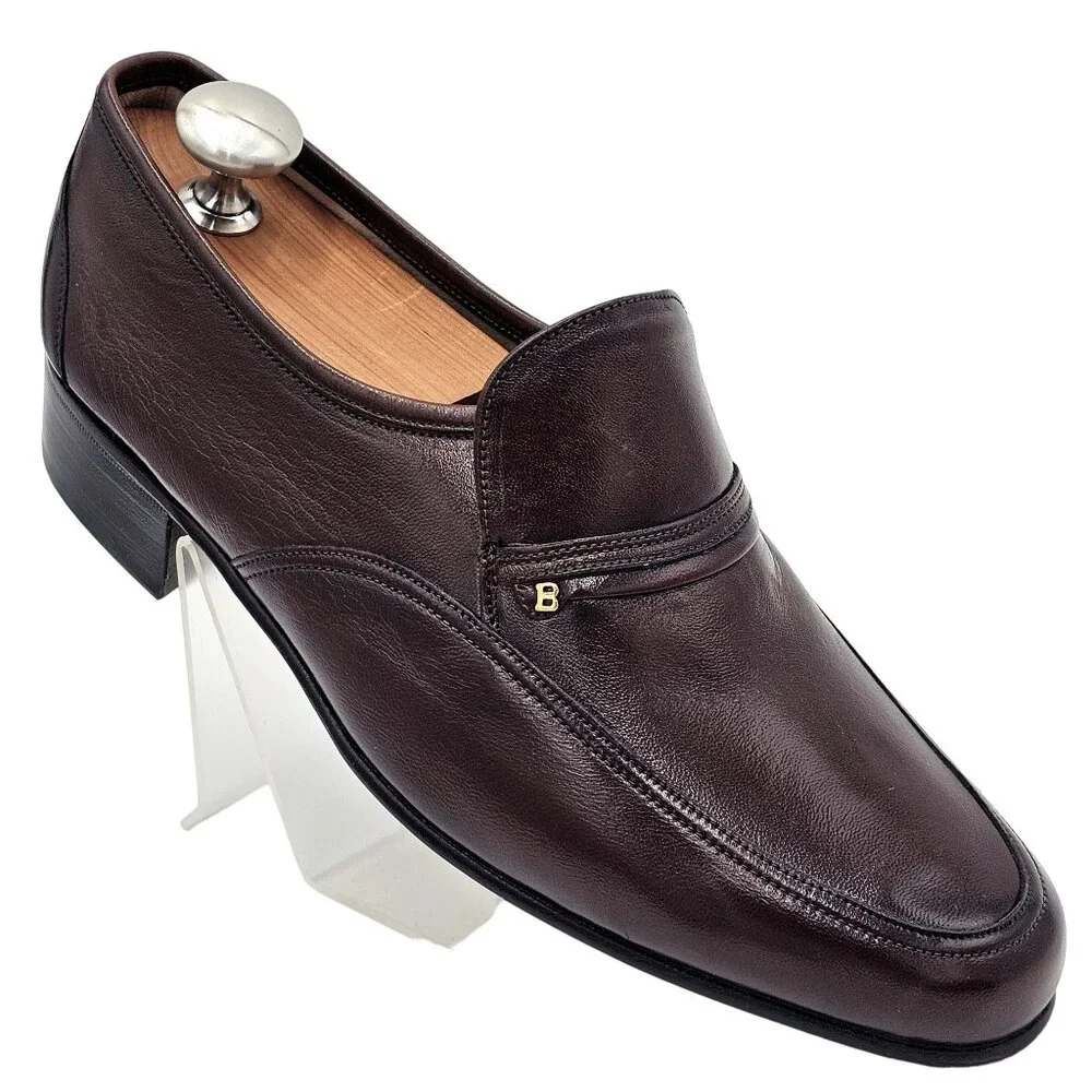 NEW Vintage Bally Men's size 6.5E Brown Calfskin Leather Dress Shoes Bit Loafers - Picture 15 of 15